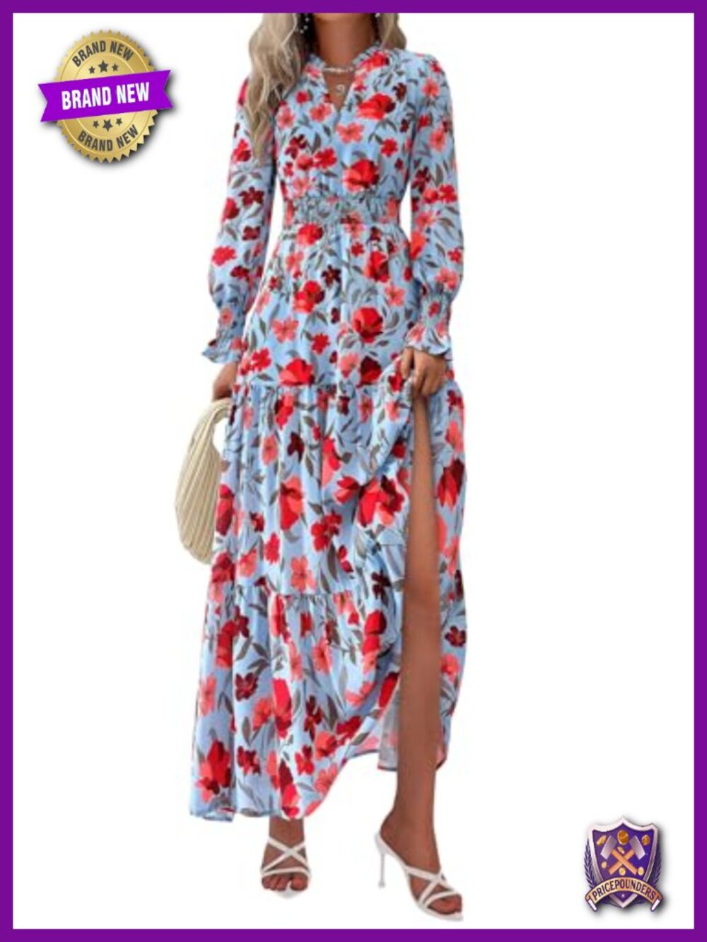 Floral Maxi Dress Long Sleeve V Neck A Line Flowy Boho Party Dress